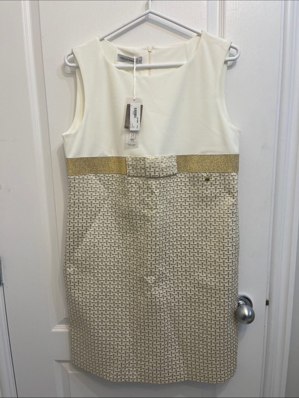 Rinascimento Cream and Gold Mini Shift Dress
